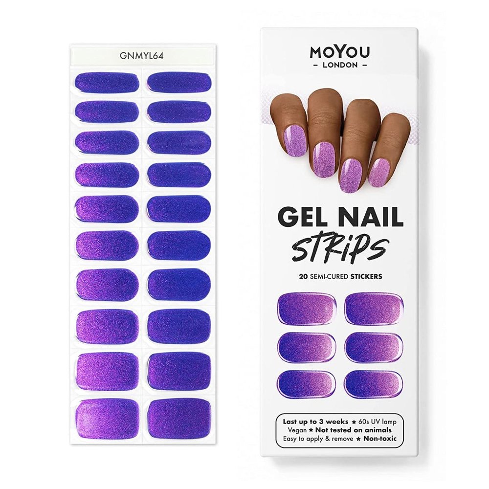 MoYou London Semi-Cured Gel Nail Strips, Nail File, &Wooden Cuticle Stick – 20pc